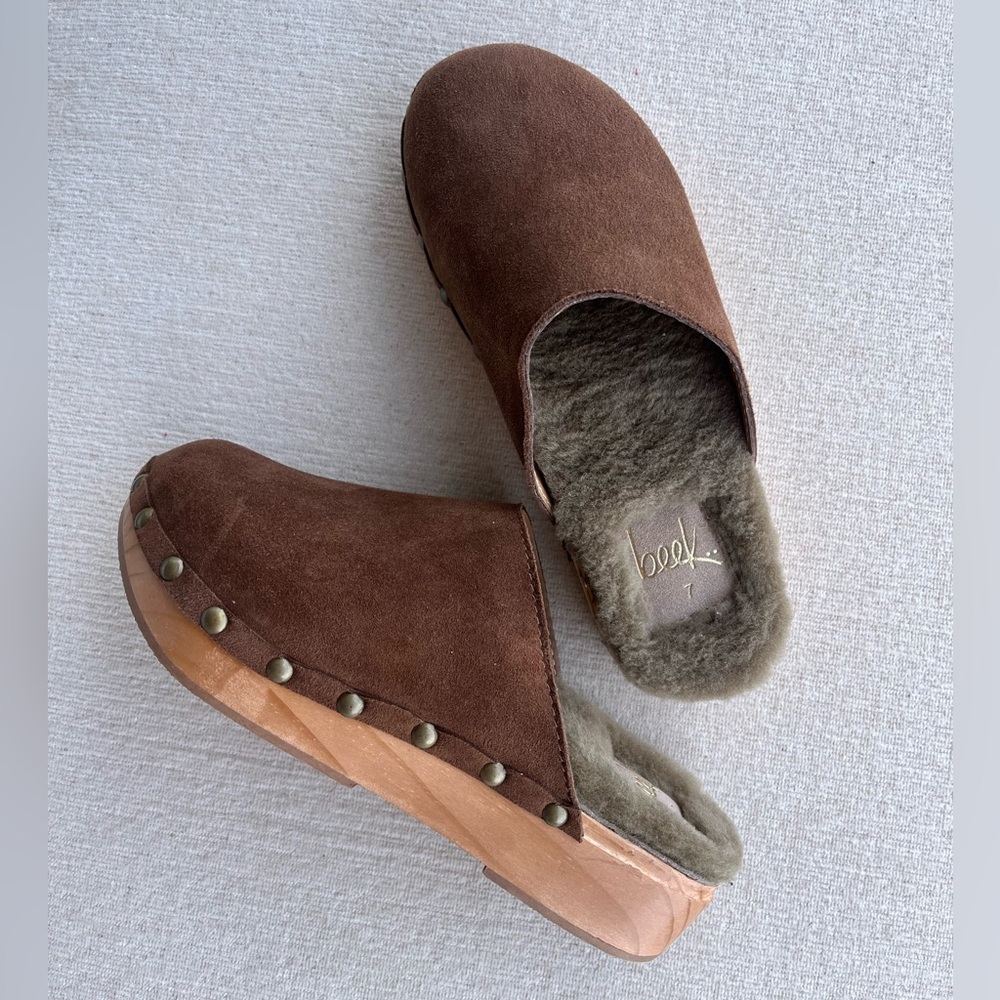 Beek Brown Suede Clogs